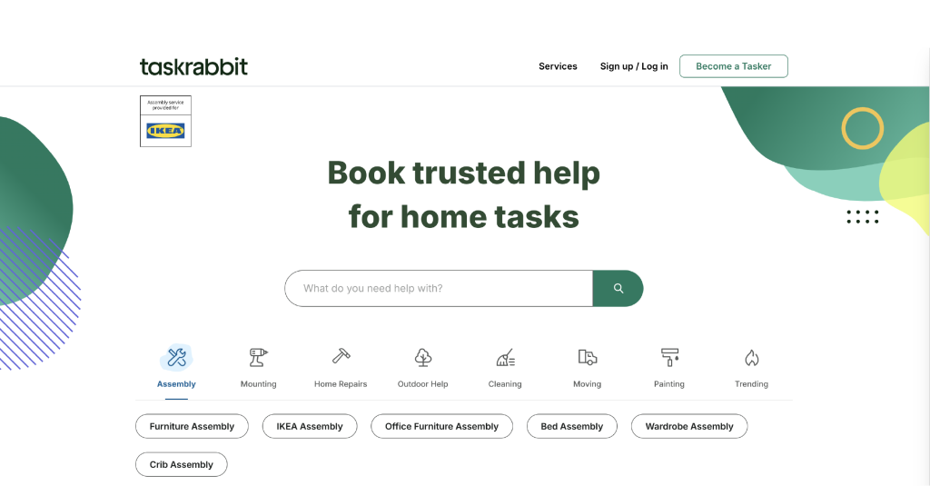 the home page of taskrabbit
