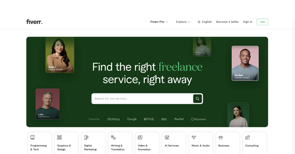 the home page of fiverr