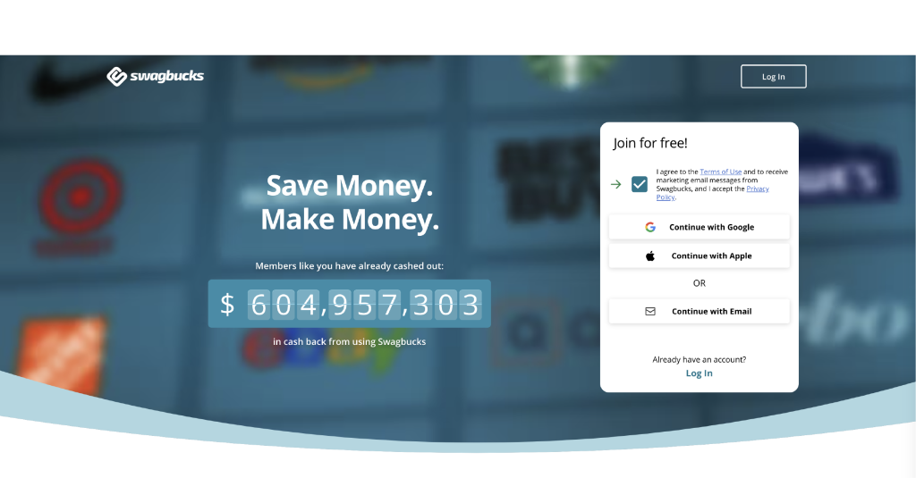 the home page of swagbucks