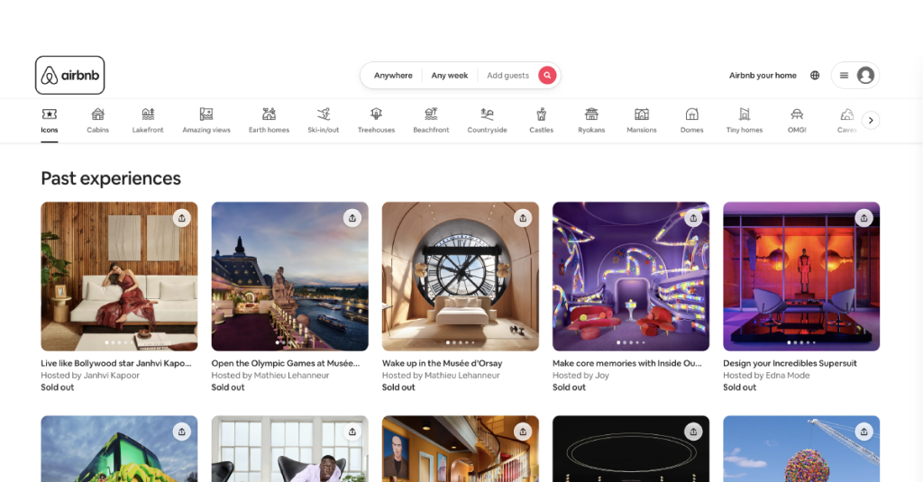 the home page of airbnb