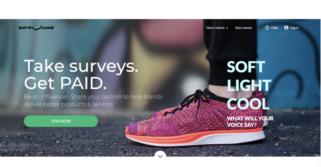 the home page of survey junkie